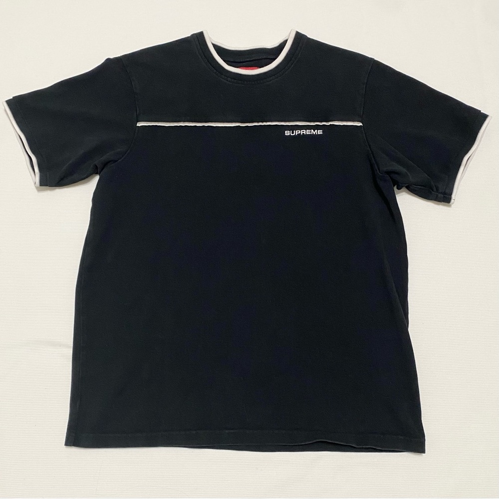 Supreme Contrast Yoke Pique Top Black Short Sleeve T Shirt